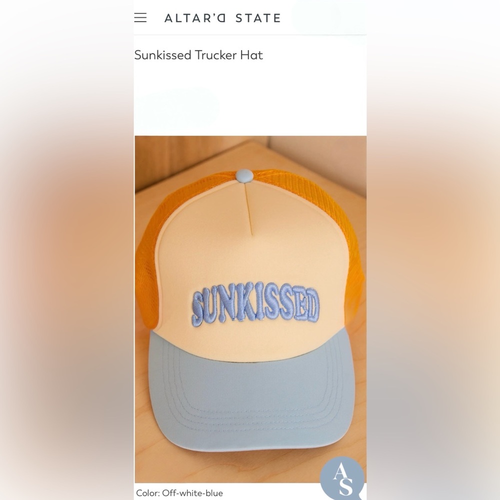 Altar'd State Sunkissed Trucker Hat - Off White, Blue and Orange